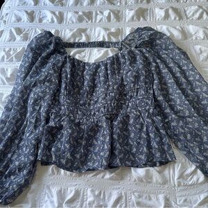 Blue Floral Peplum Top Size Large